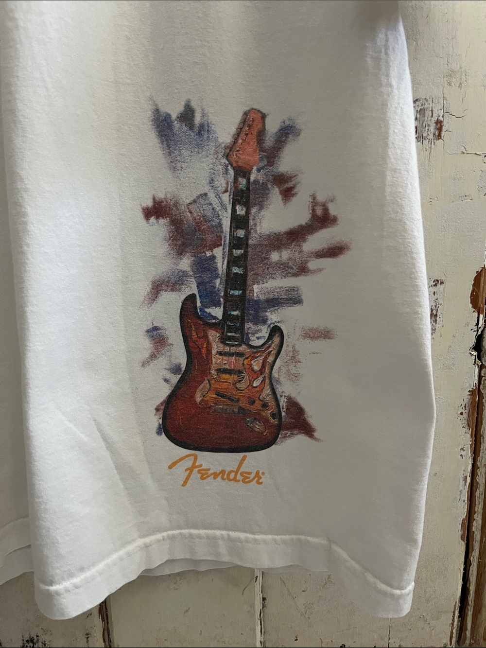 Fender x DaVinci Collectible Red and Blue Electric Guitar Music T-shirt
